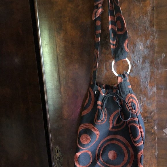 Mud Cloth Sack Purse Argentina Handbags Red Swirl Design Boho Crossbody - Picture 2 of 4